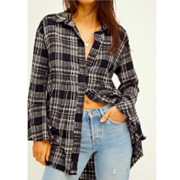 Free People Mary Anne Plaid Buttondown Tunic Size M/ Pristine - Picture 1 of 7
